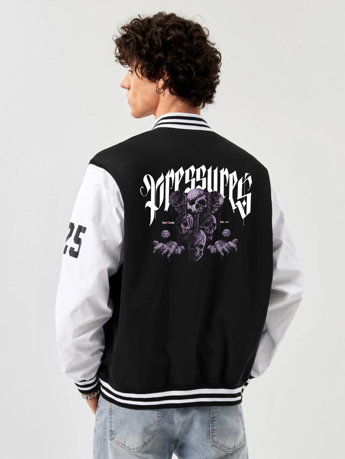 Alfaq pressuress black and white color varsity jacket